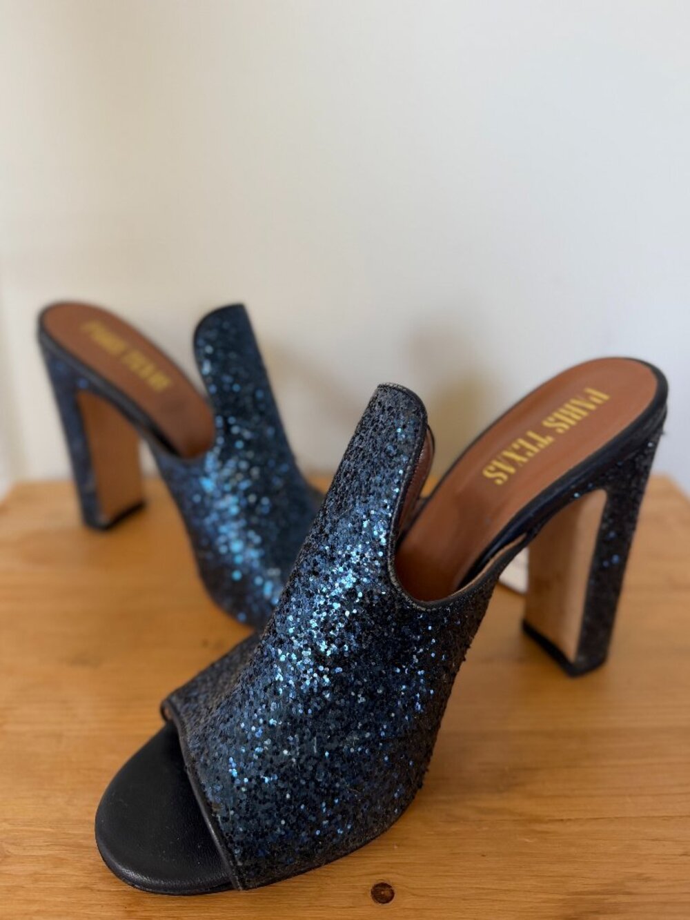 Paris Texas Navy Blue Glitter Block Heel Mules – Made in Italy, Size 39